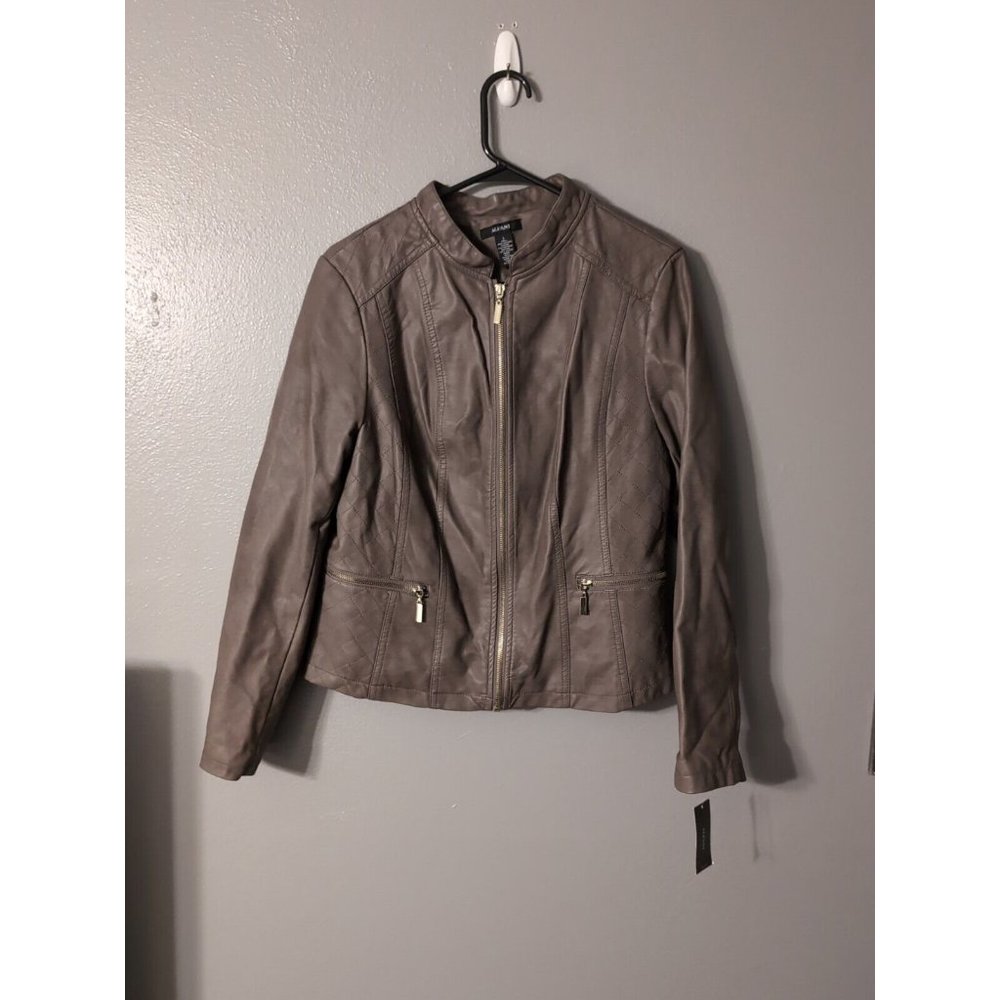 Alfani Deep Beige Full Zip Pleather Jacket Junior Size L